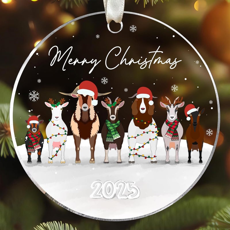 TEEBIM Goat Ornament - Goat Christmas Ornaments - Farm Goats Ornaments for Tree - Farm Animals Goats Gifts for Women, Men, Lovers - Acrylic Christmas Ornament 2025 - Image 1